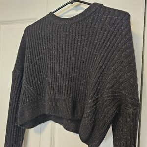 Urban Outfitters Black Ribbed Cropped Knit Sweater - Womens Small